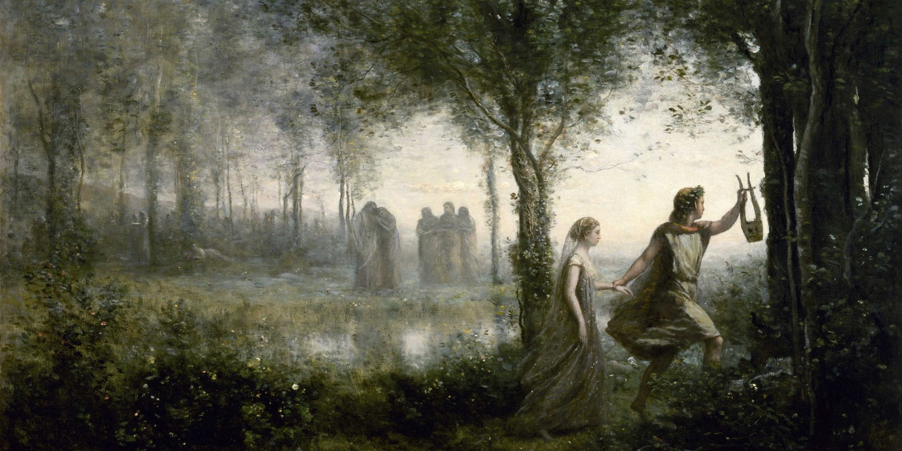 Orpheus geleitet Eurydike aus der Unterwelt: Ölgemälde von Jean-Baptiste Camille Corot (1861)