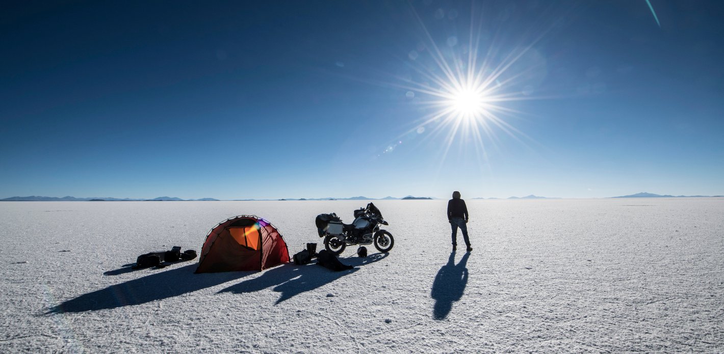 Camp on the Salt Lake in Bolivia